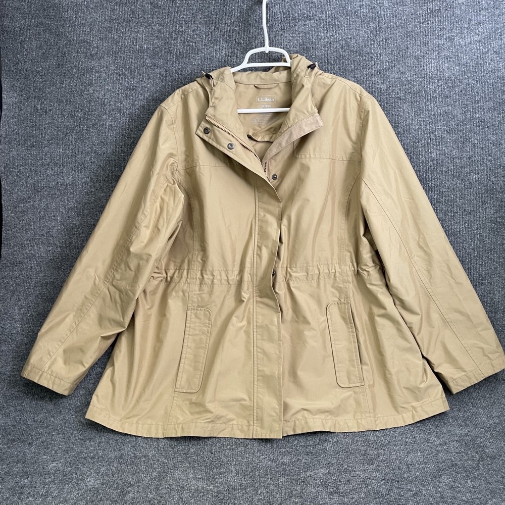 L.L. Bean PrimaLoft Stowaway Hooded Jacket Womens 2X Reg Tan Khaki Coat 287473